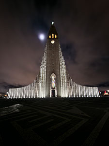 In front of the Hallgrimskirkja Church in Iceland